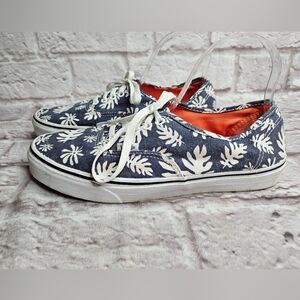 Vans Men's Blue And White Sneakers Shoes Lace Up Size 9.5 Leaves